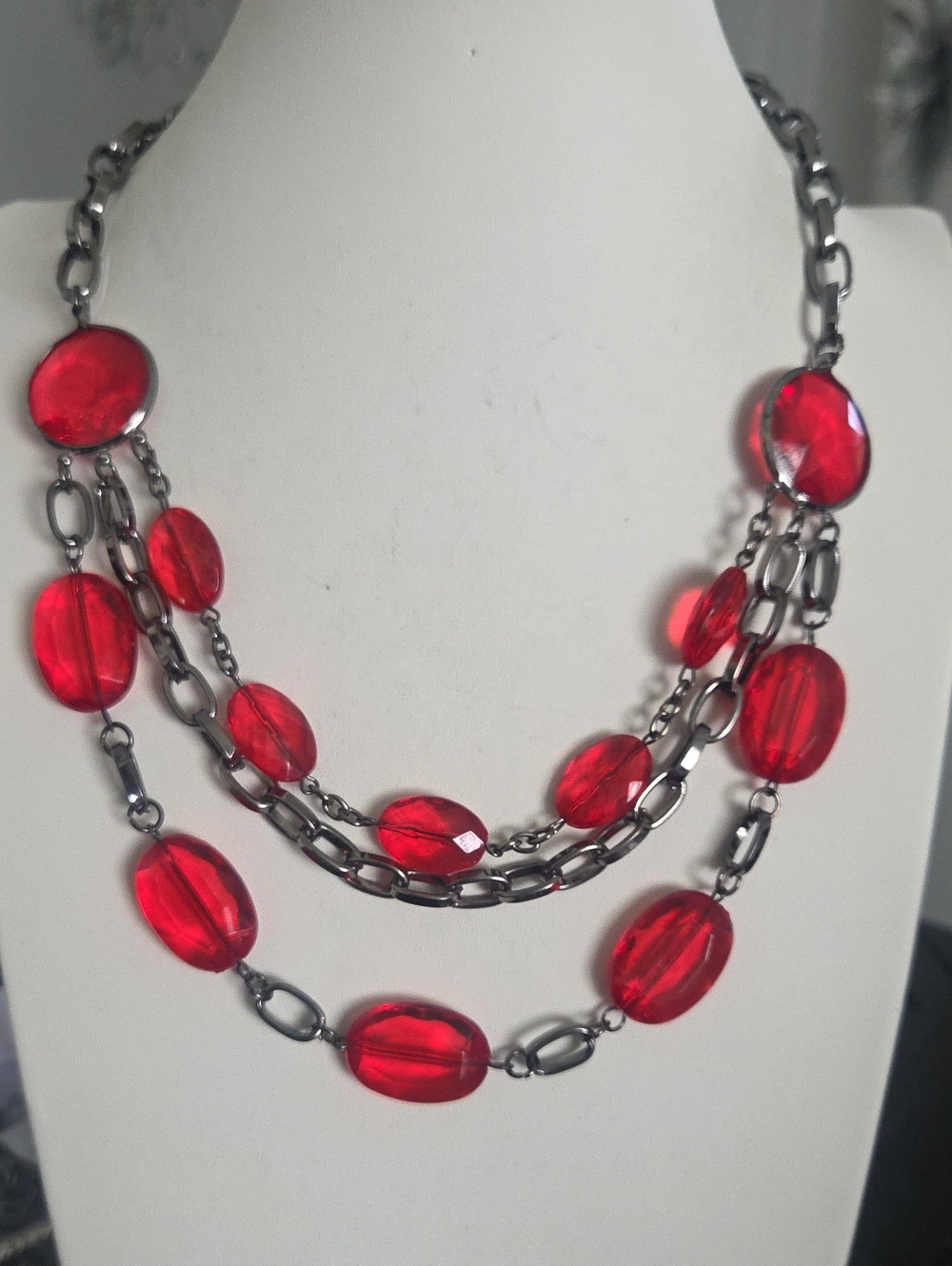 Paparazzi Red Gem Layered Chain Necklace NWT